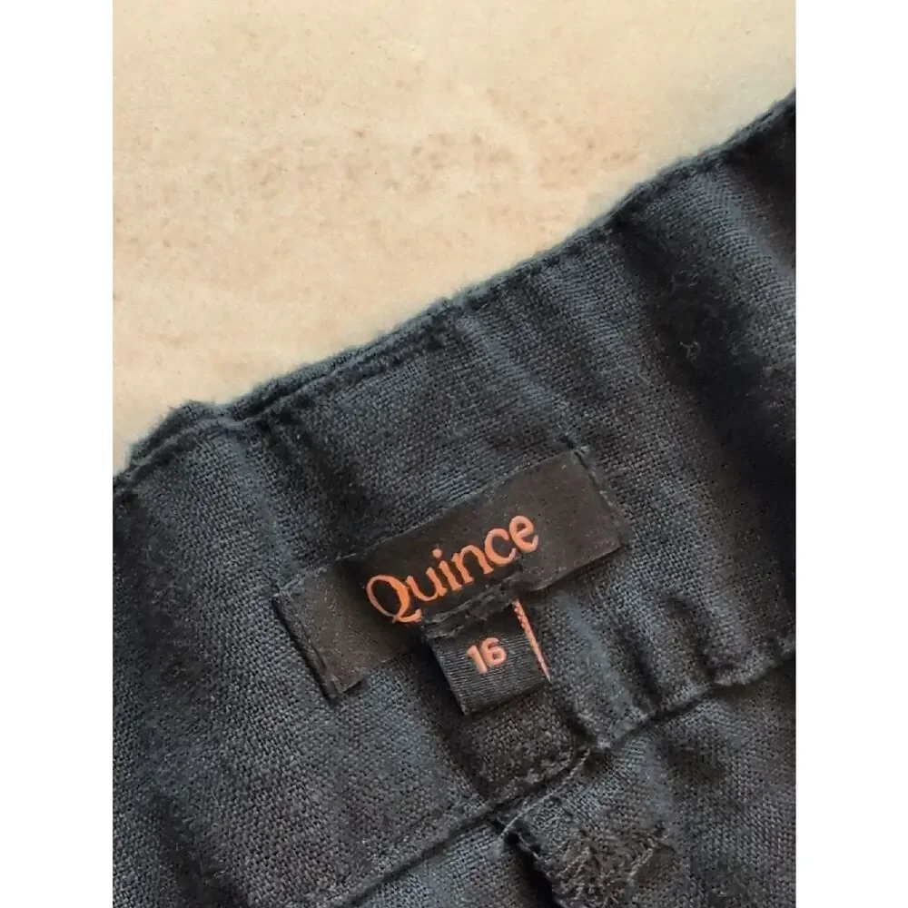 Quince 100% European Linen Patch Pocket Wide Leg Pants Black Size 16